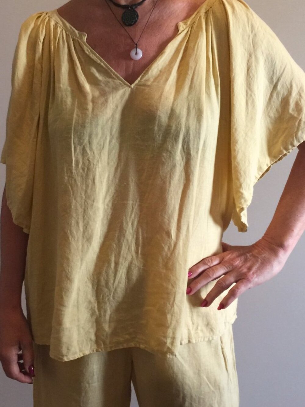 Yellow Linen V Neck Linen Blouse from Velvet by Graham & Spencer